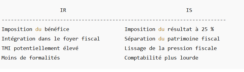 entrepreneur individuel choix IS ou IR sans créer EURL